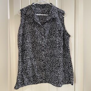 George XL Blouse Black White Button Front Top Sleeveless Shirt